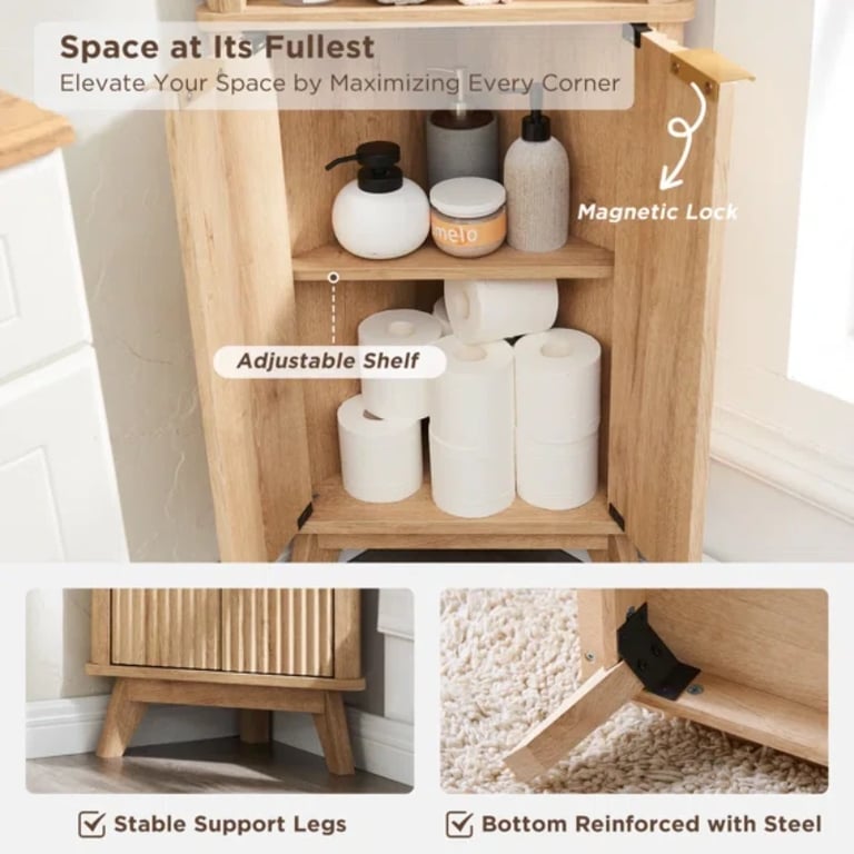 صورة خزانة حمام خشب طبيعي - برونز