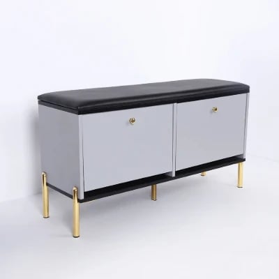 Arvo – Natural Wood Storage Bench with Gold Metal Legs