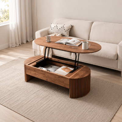 Santro Natural Wood Oval Coffee Table  with Storage