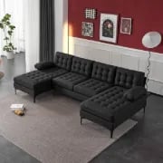 Picture of Guevara U-Shaped 3-Piece Sectional – Natural Wood Base