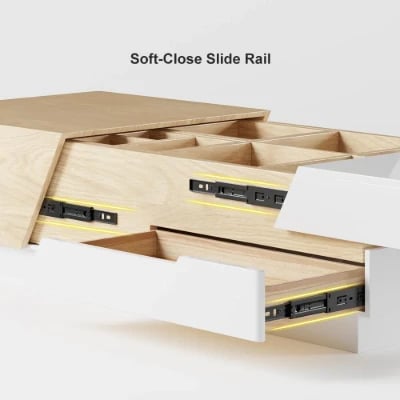 صورة فليكسو – طاولة قهوة من الخشب الطبيعي بسطح منزلق وأجزاء قابلة للتمديد مع وحدة تخزين