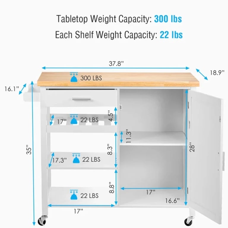 Yonn Rolling Kitchen Island with Solid Wood Top