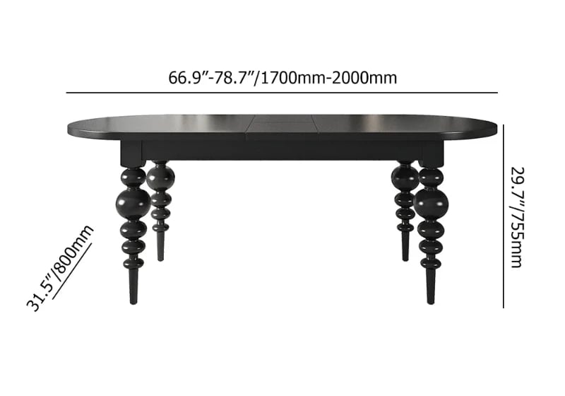 Picture of Elegant Black Oval Dining Table with Sculpted Legs