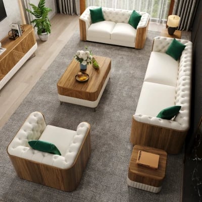 Montclair – Luxury Sofa Set with Two Sofas and an Armchair in Natural Wood Accents