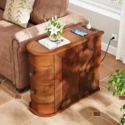 Picture of Rico Natural Wood Side Table – Rounded Design with Dual Drawers