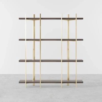 Aurore Display Shelf – Natural Wood & Gold Metal Frame