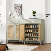 Lévoria - Natural Wood & Rattan Shoe Cabinet