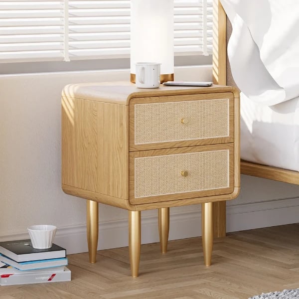 Picture of Avira Nightstand – Natural Wood with Golden Legs