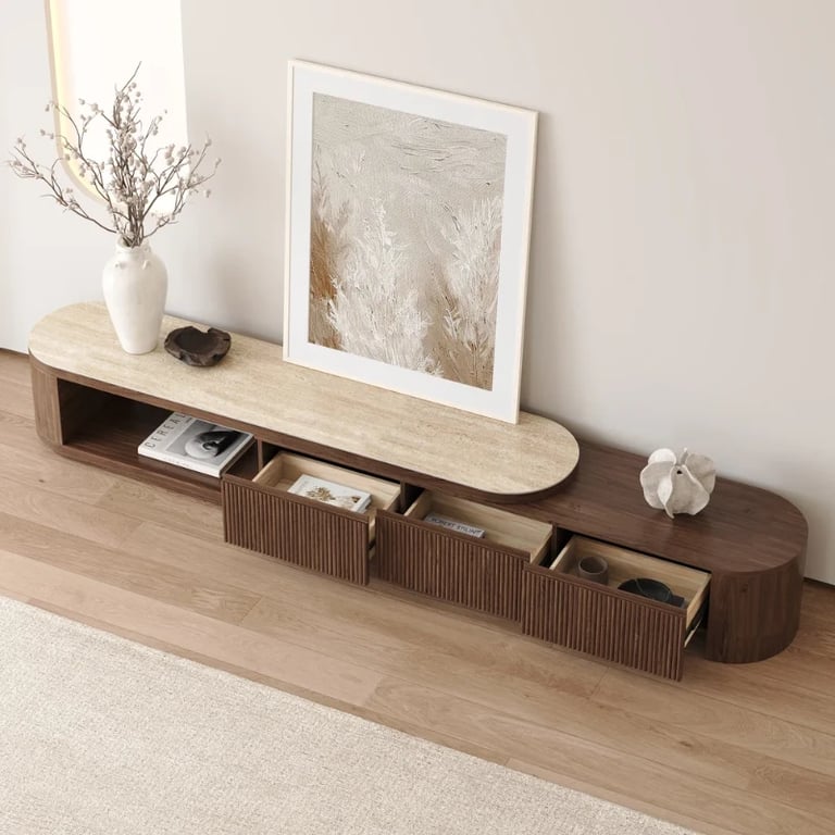 Picture of Arvia Extendable Natural Wood  TV Unit – Curved Minimal Design