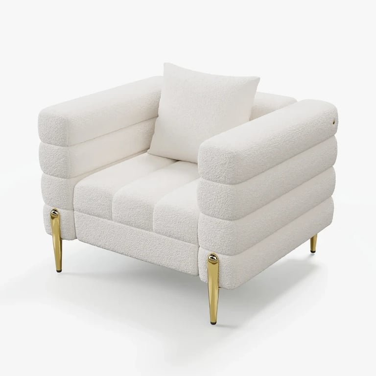 Lumière Sofa Set – 3-Seater Sofa & 2 Armchairs with Golden Metal Legs