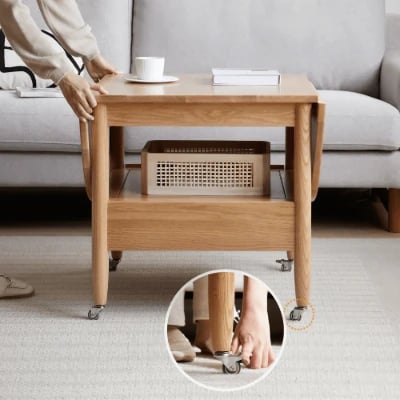 Picture of Divano Natural Wood Coffee Table – With Shelf, Drawer & Wheels