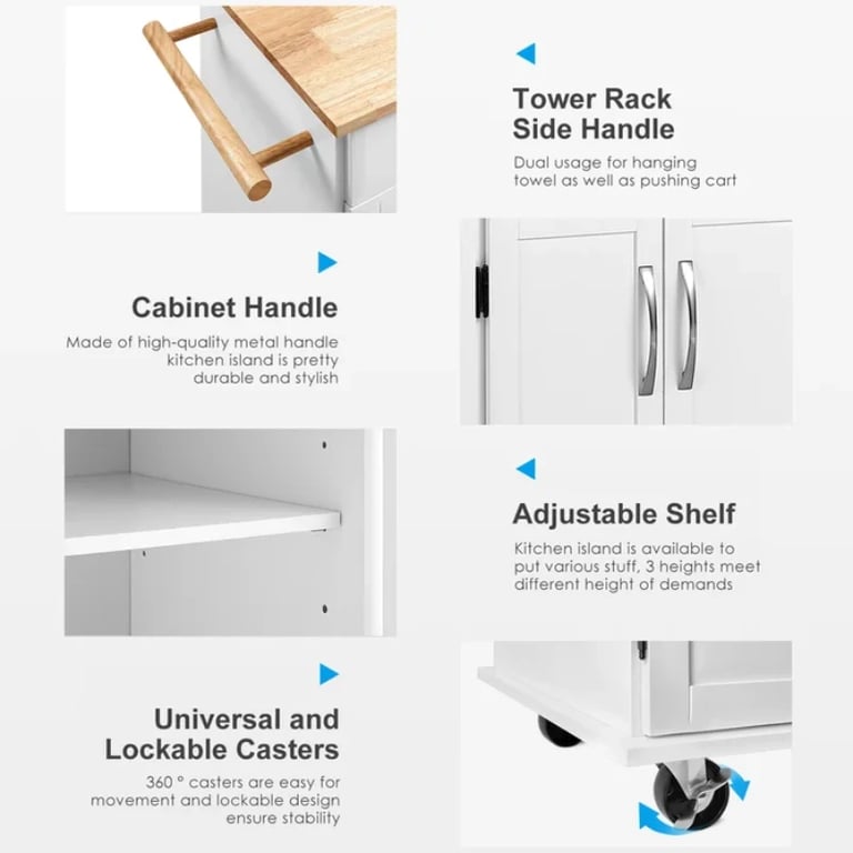 Wide Rolling Kitchen Island with Solid Wood Top