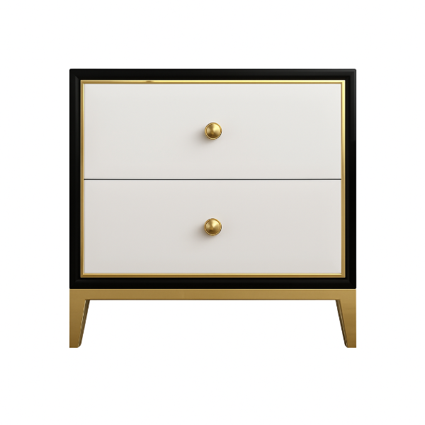 صورة طاولة غرفة نوم حديثة أسود مع أبيض لاروم - 2 درج