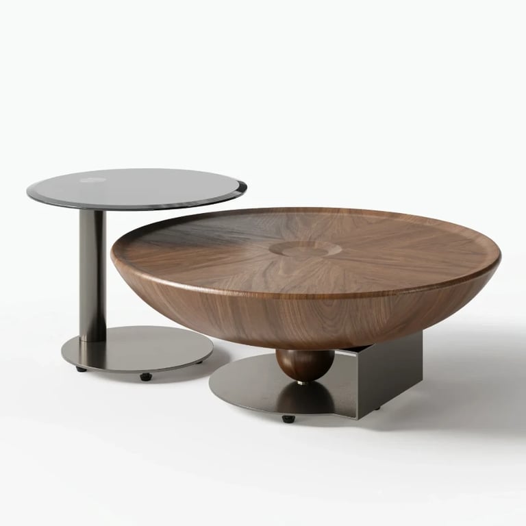 صورة طقم طاولات أوربيتا – تصميم وعاء من الخشب الطبيعي مع طاولة جانبية زجاجية