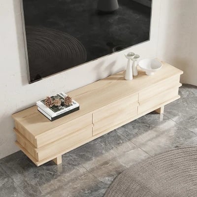 Rectangle Wood TV Stand in Nature Media Console with 3 Drawers