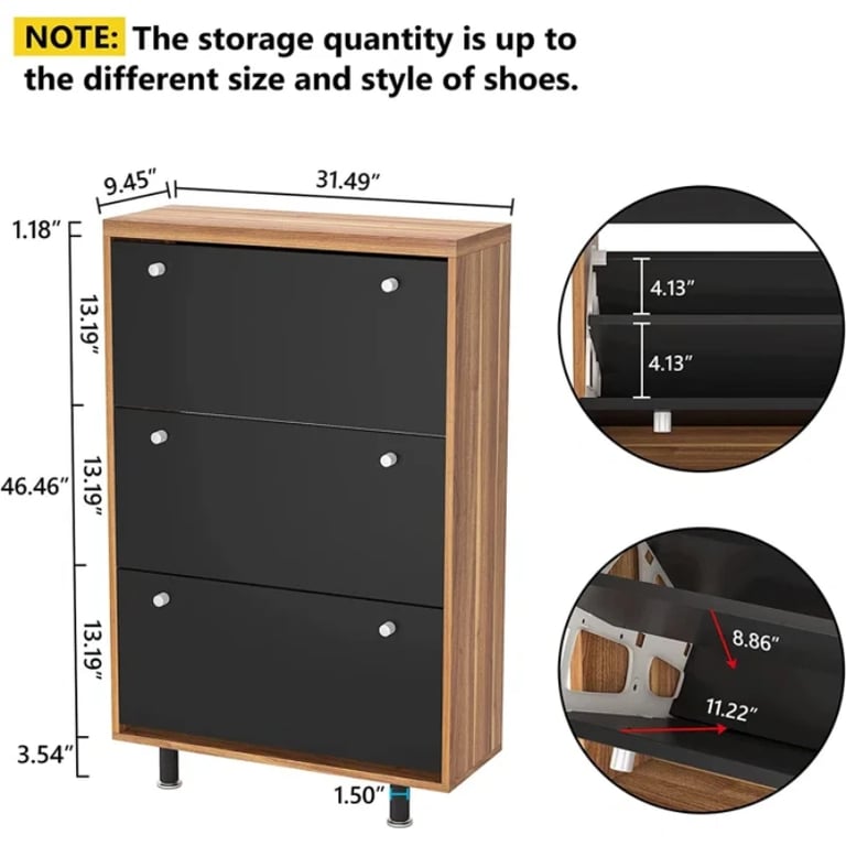 WalnutBlack 24 Pairs Solid + Manufactured Wood Shoe Storage Cabinet