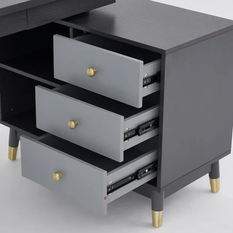 Picture of Ultic – L-Shaped Natural Wood Home Desk with Drawers & Shelf