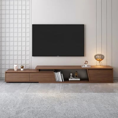 Noctis – Natural Wood TV Stand with Round Coffee Tables