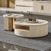 Picture of Velmira Luxe Coffee & Side Table Set – Golden Elegance Meets Natural Wood Charm