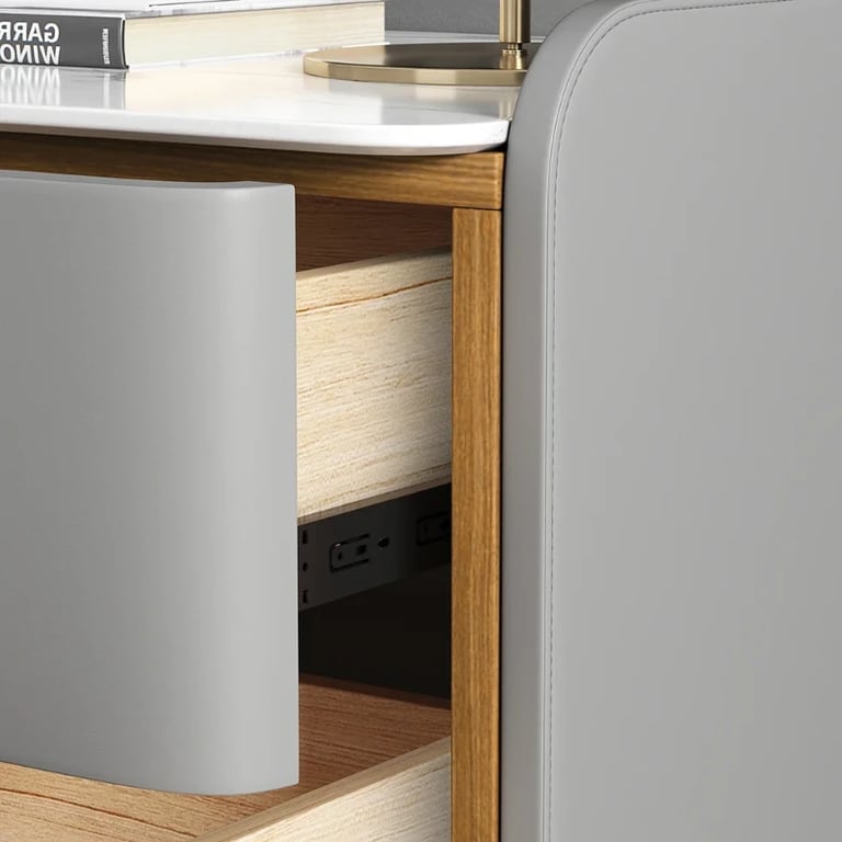 Terryé Nightstand – Natural Wood Design with Faux Marble Top