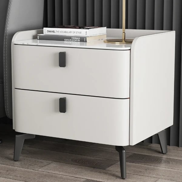 Terryé Nightstand – Natural Wood Design with Faux Marble Top