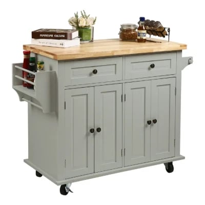 Ash Rolling Kitchen Island with Solid Wood Top