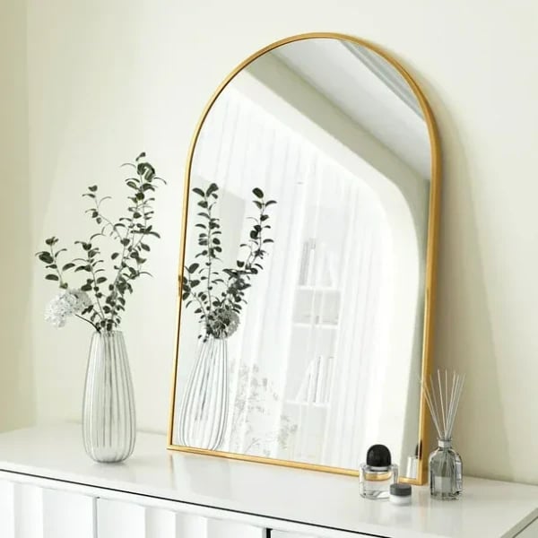 BEAUTYPEAK Wall Mounted Mirror, Bathroom Mirror, Black Vanity Wall Mirror w Metal Frame