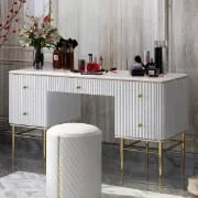 Vanity Dressing Table – Marble-Effect Top with Gold Legs