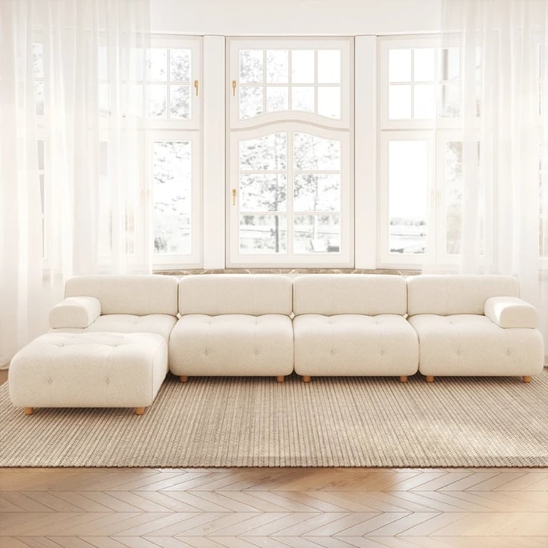 صورة هيتاتش كنبة ركنية على شكل حرف الـ – قاعدة من الخشب الطبيعي