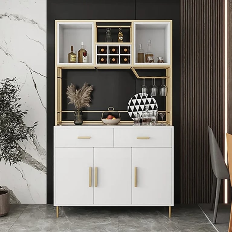 Aurelia Modern Bar Cabinet – Natural Wood Storage with Gold Accents