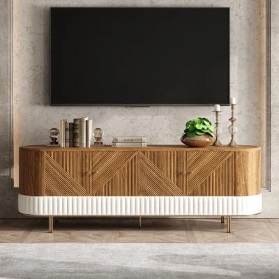 Clairvaux – TV Unit, Coffee Table & Side Table Set in Natural Wood