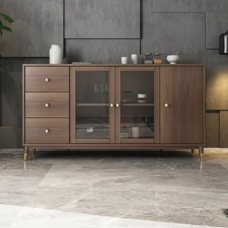 Atacha Modern Sideboard – Natural Wood with Drawers and Shelves