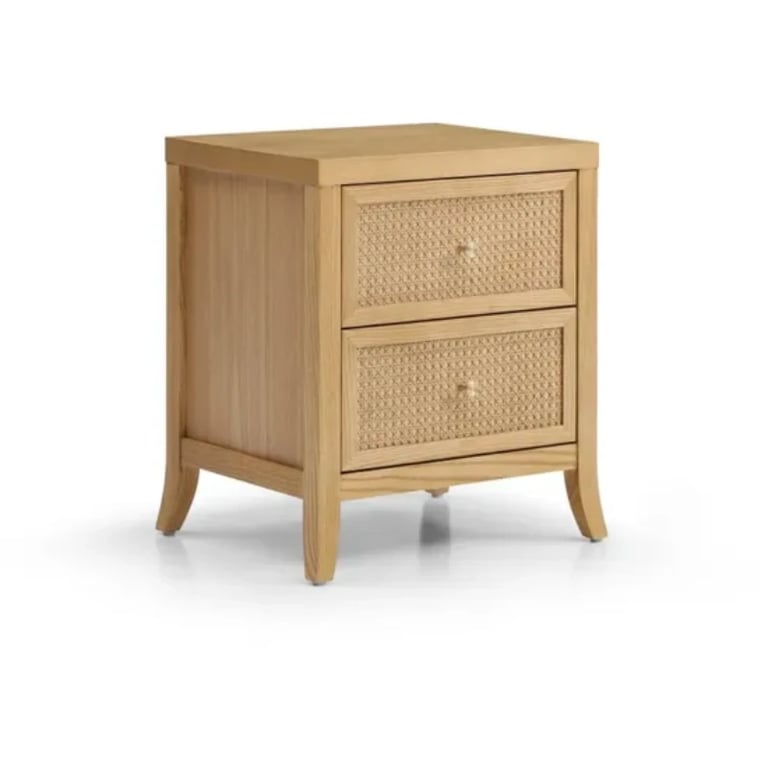 Rhea Natural woos & Rattan - Nightstand with 2 Drawers