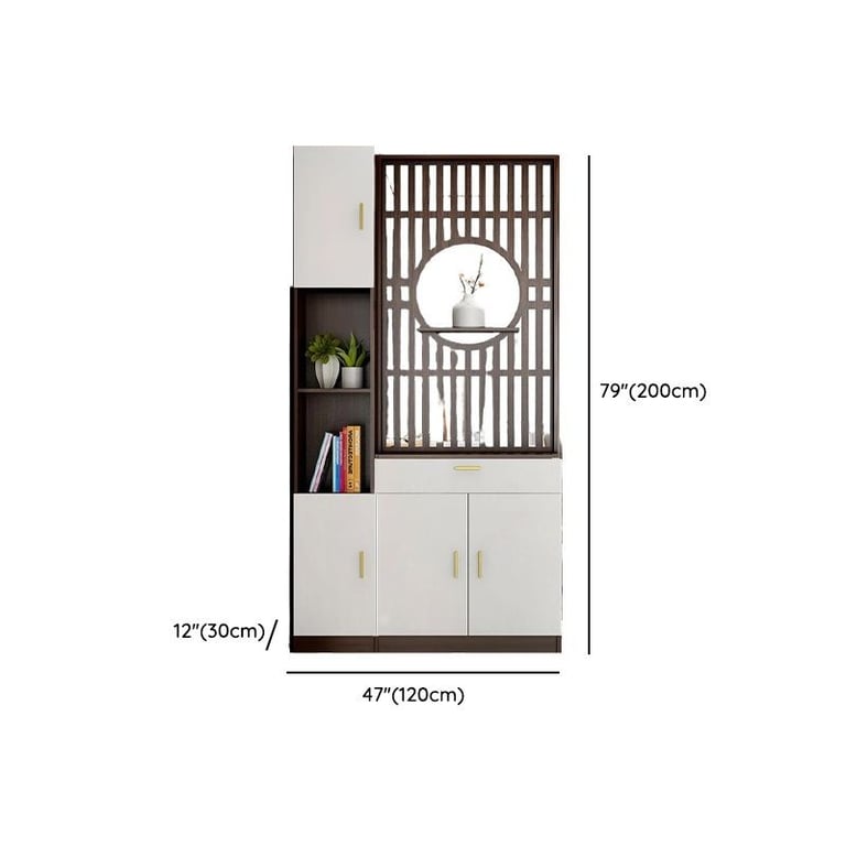 Élévé Display Divider Cabinet – Natural Wood with Decorative Panel.