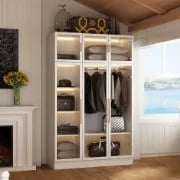 Picture of Paolo Modern wardrobe with glass doors and natural wood lighting