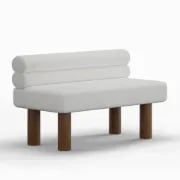 Liora Upholstered Bench with Curved Backrest – Natural Wood