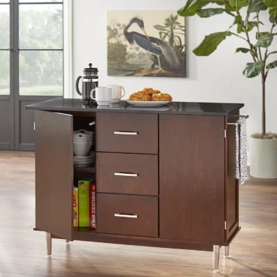 Classy Kitchen Island Table with Storage Cabinets - Natural Wood