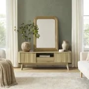 Elvo – TV Stand with Fluted Doors & Compact Design – Natural Wood