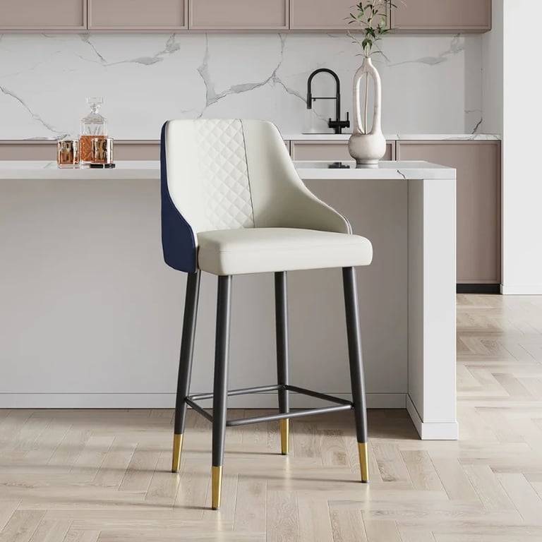 Élégance Bar Stool – Quilted Back with Gold Accents - Natural wood