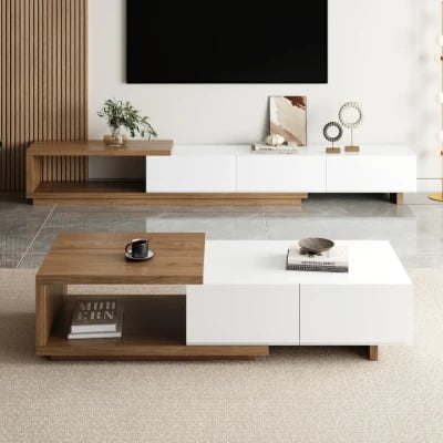 Marcel – Extendable TV Unit & Coffee Table Set made of Natural Wood