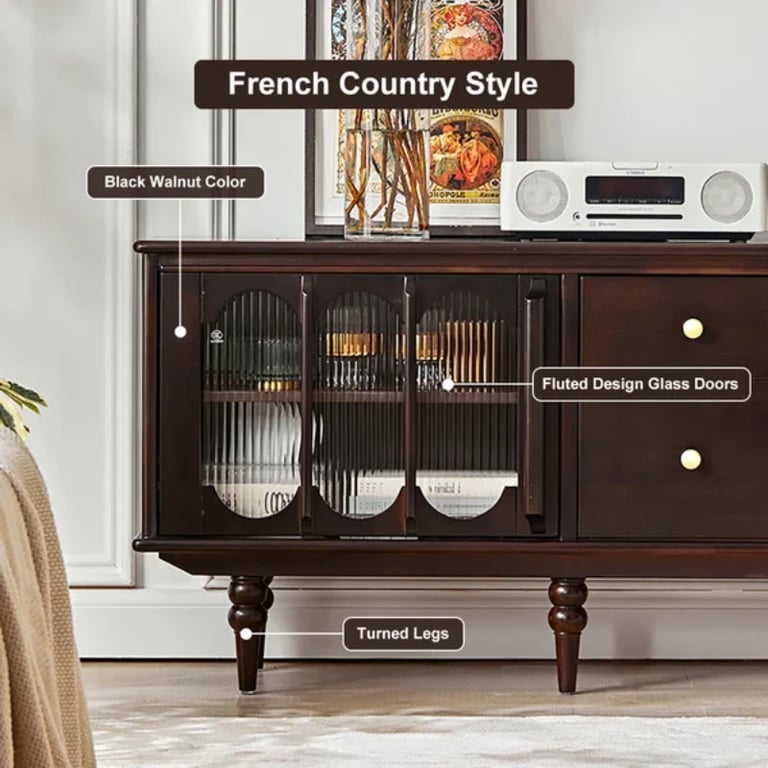 صورة طاولة تلفزيون جليم – خشب طبيعي بسطح زجاجي وأدراج ورفوف