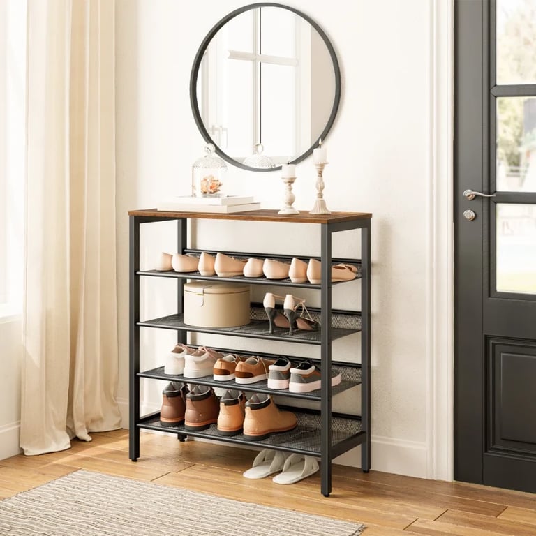 Liora - Natural Wood Shoe Storage Unit with Metal Frame