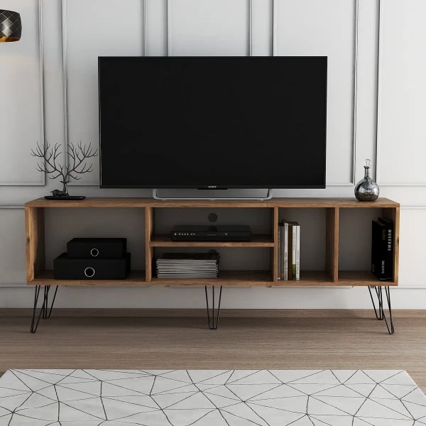 Picture of Tivo Modern TV Stand – Natural Wood with Metal Legs