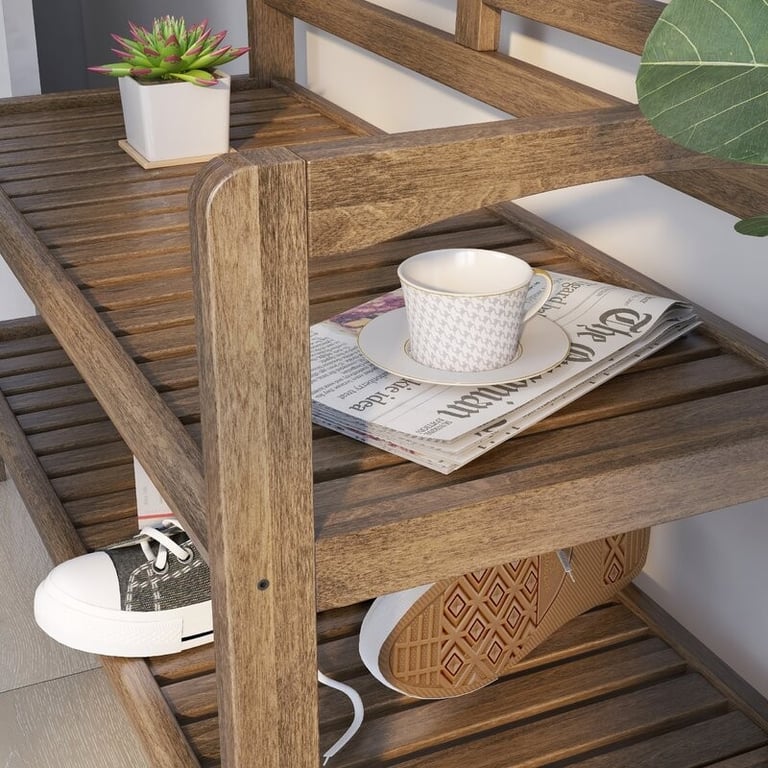 Kitia Solid Wood Shelves Storage Bench