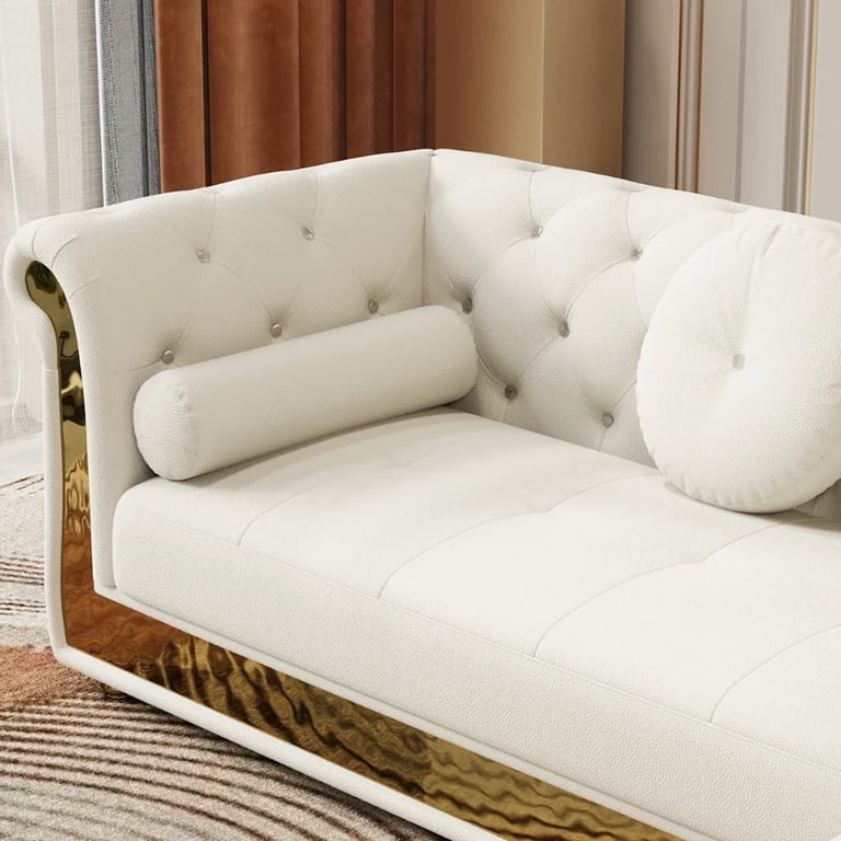 Valencia – Tufted Sectional Sofa made of Natural Wood with Gold Stainless-Steel Touch, featuring Armchair & Chaise Lounge