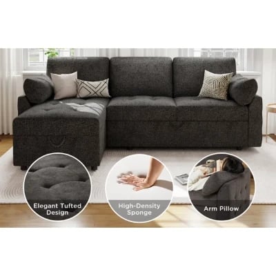 صورة بلايكيلي – كنبة زاوية من الخشب الطبيعي قابلة للتحول إلى سرير