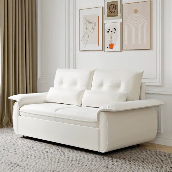 Velin Convertible Sofa Bed – Padded Arms with Natural Wood Frame