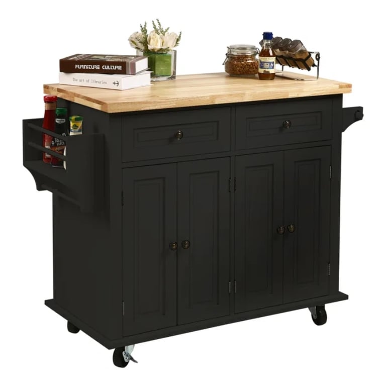 Ash Rolling Kitchen Island with Solid Wood Top