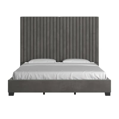 صورة ڤيلينا سرير خشب طبيعي – لوح رأس مبطن