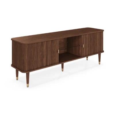 Modern TV Unit with Slatted Front – Natural Wood